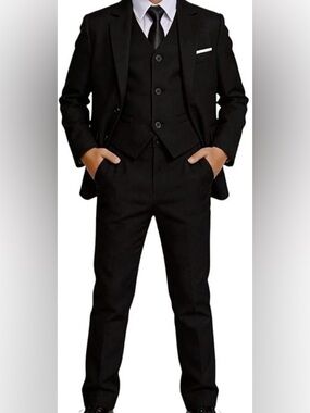 Black n Bianco Boys Slim Fit Suit Set | Size 14 | Blazer Vest Pants
